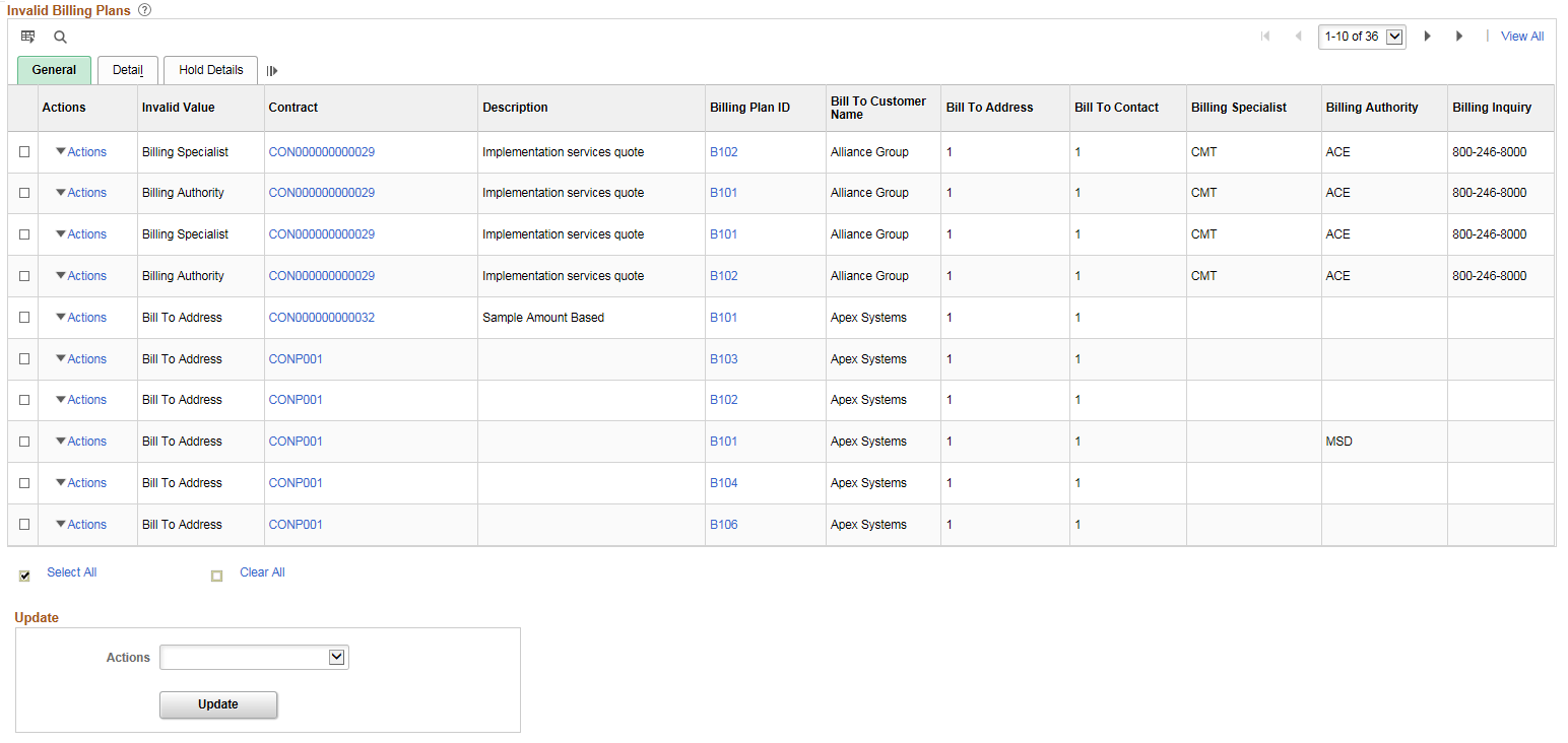 Invalid Billing Plans page