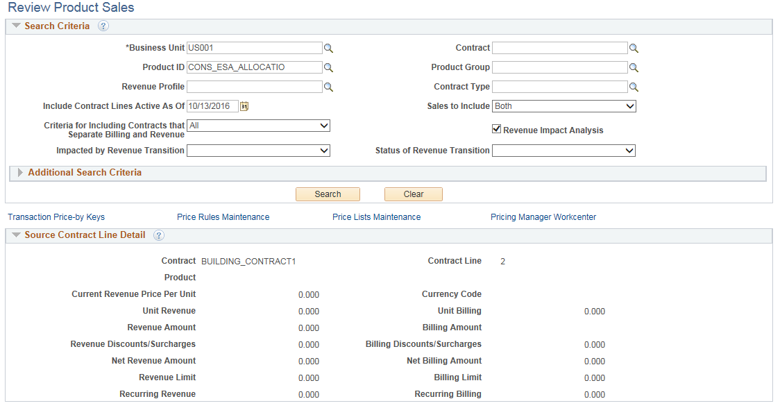 Review Product Sales page From Actions Menu on an Rate Based line