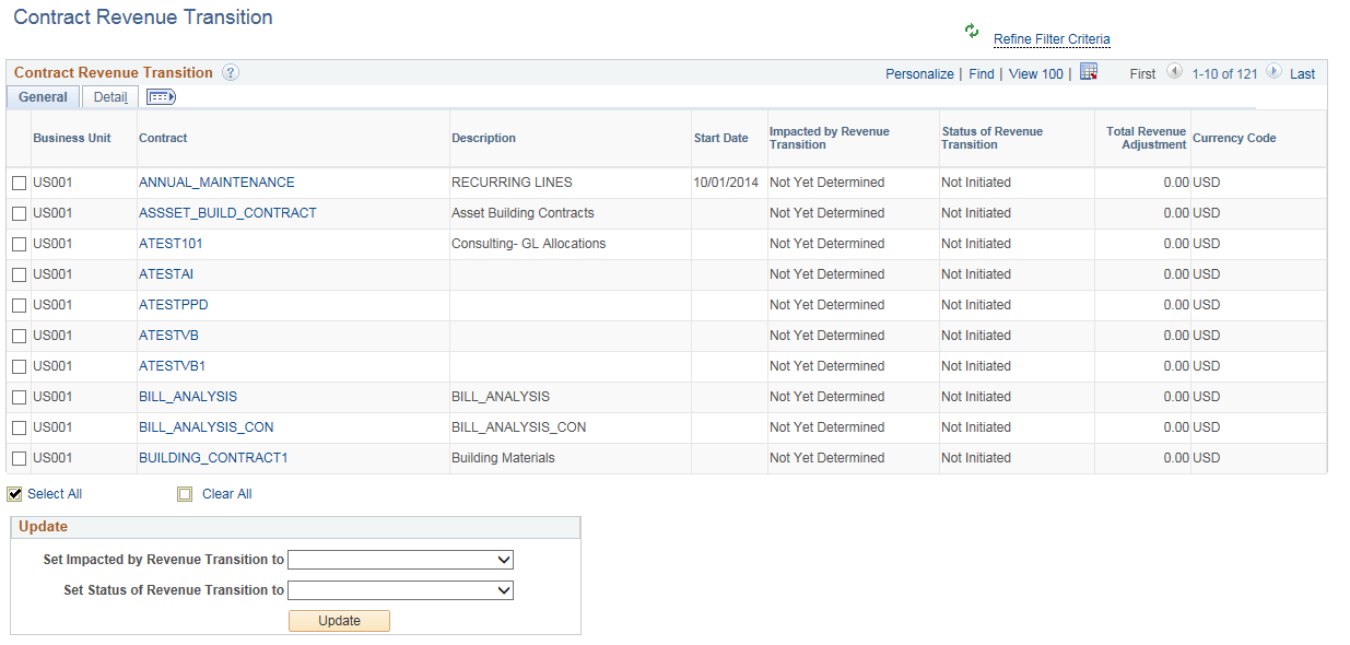 Contract Revenue Transition page