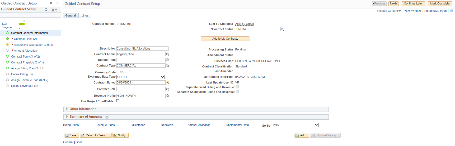 Contract General Information page