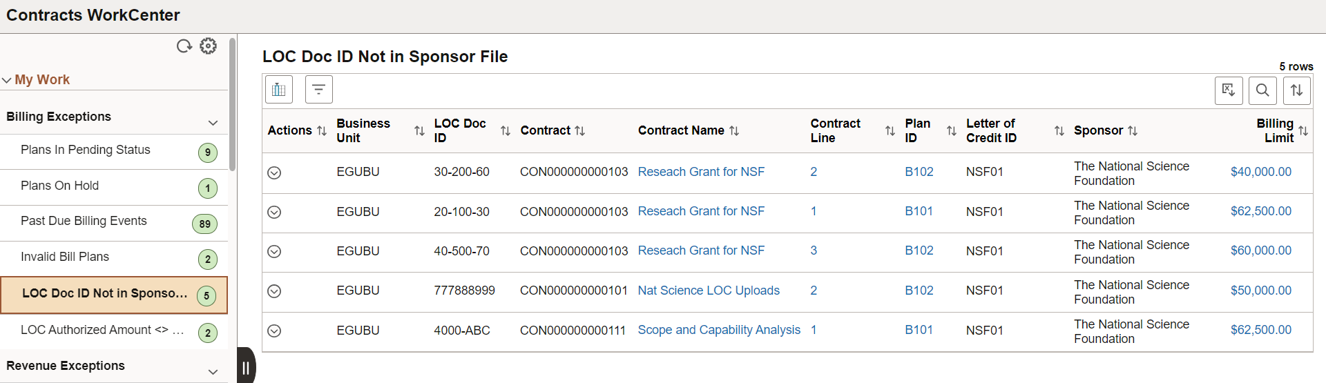 LOC Doc ID Not in Sponsor File