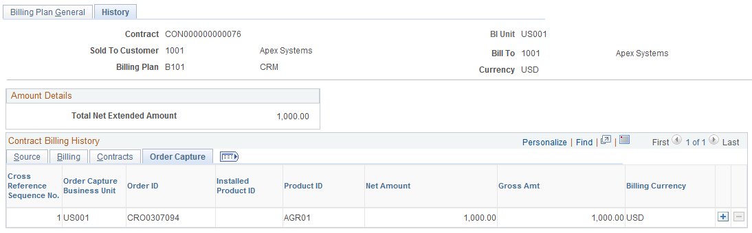 Billing Plan - History page: Order Capture tab