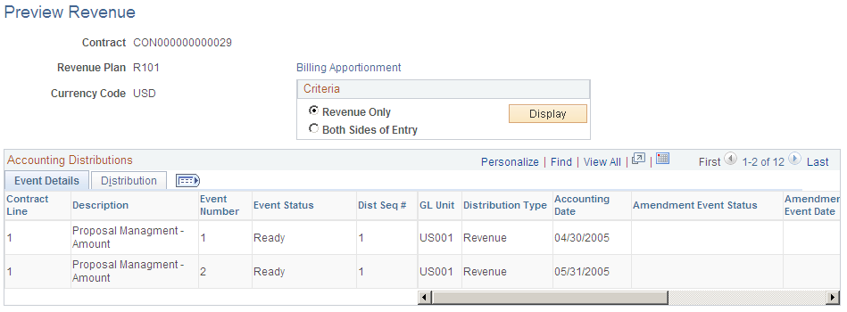 Preview Revenue page