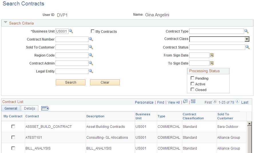 Search Contracts page