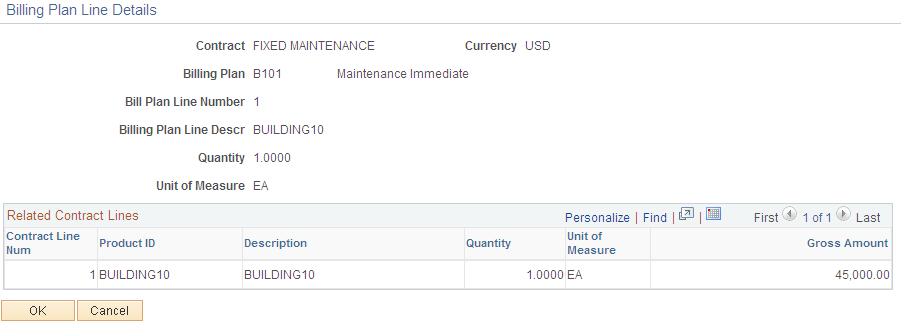 Billing Plan Line Details page