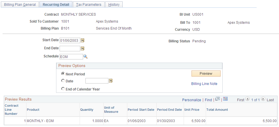 Billing Plan - Recurring Detail page