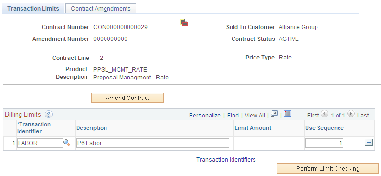 Transaction Limits page