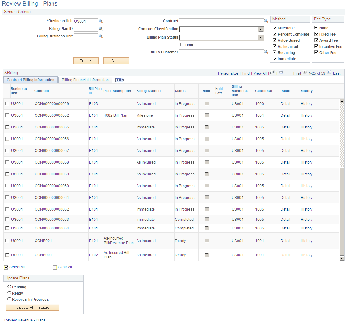 Review Billing - Plans page