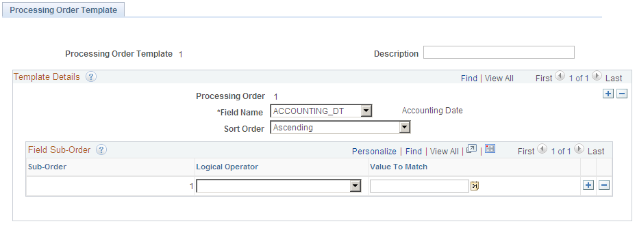 Processing Order Template page