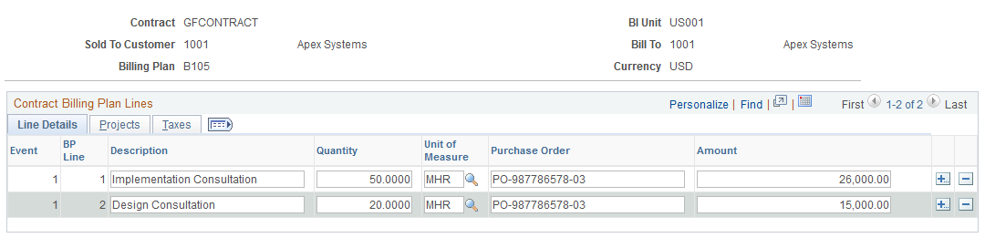 Billing Plan - Value Based Lines page