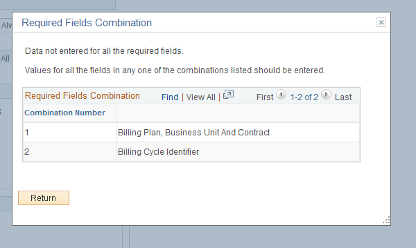 Required Fields Combination page