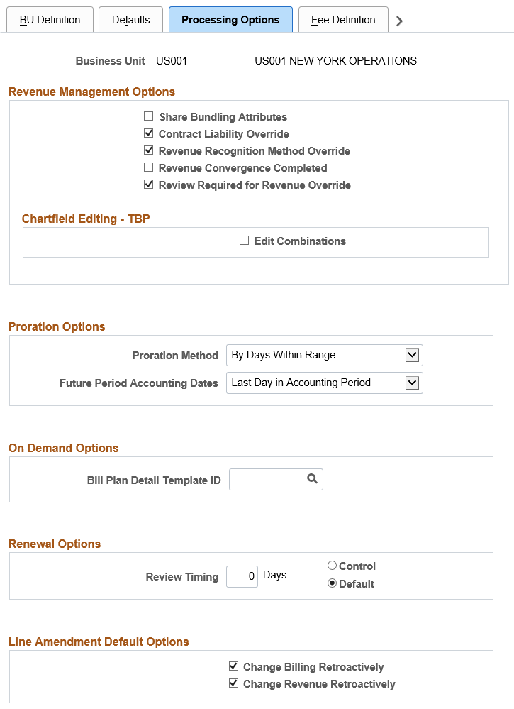Contracts Processing Options page