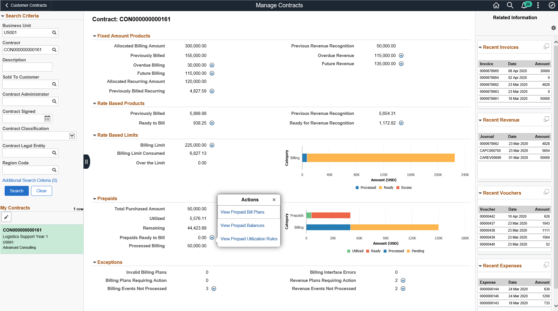 Manage Contracts page