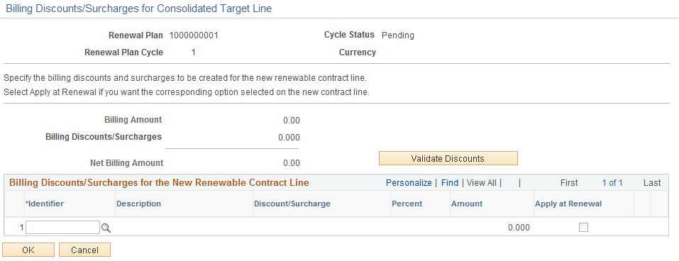 Billing Discounts Surcharges for Consolidated Target Line Page