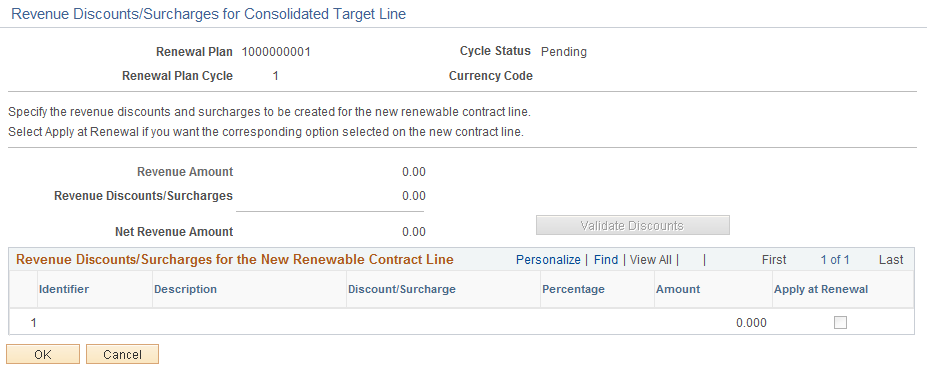 Revenue Discounts Surcharges for Consolidated Target Line Page