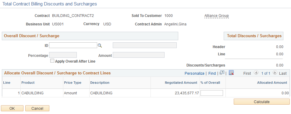 Total Contract Billing Discounts Surcharges Page