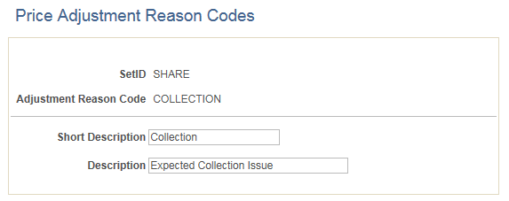 Price Adjustment Reason Codes page