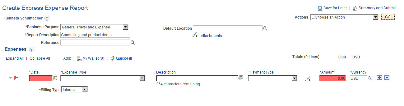 Create Express Expense Report Page