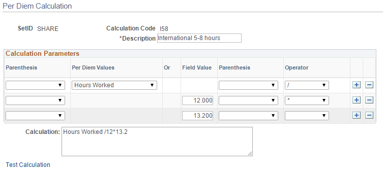 Per Diem Calculation page