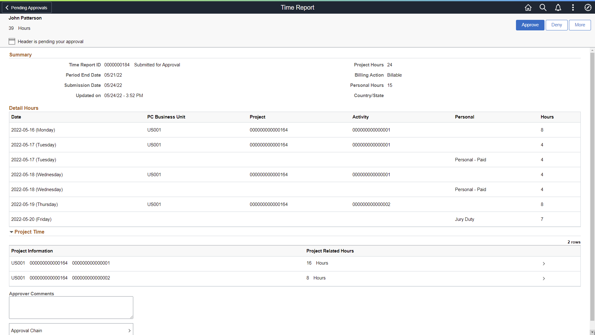 Pending Approvals - Time Report