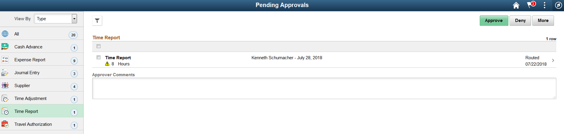 Pending Approvals - Time Report Page (List)