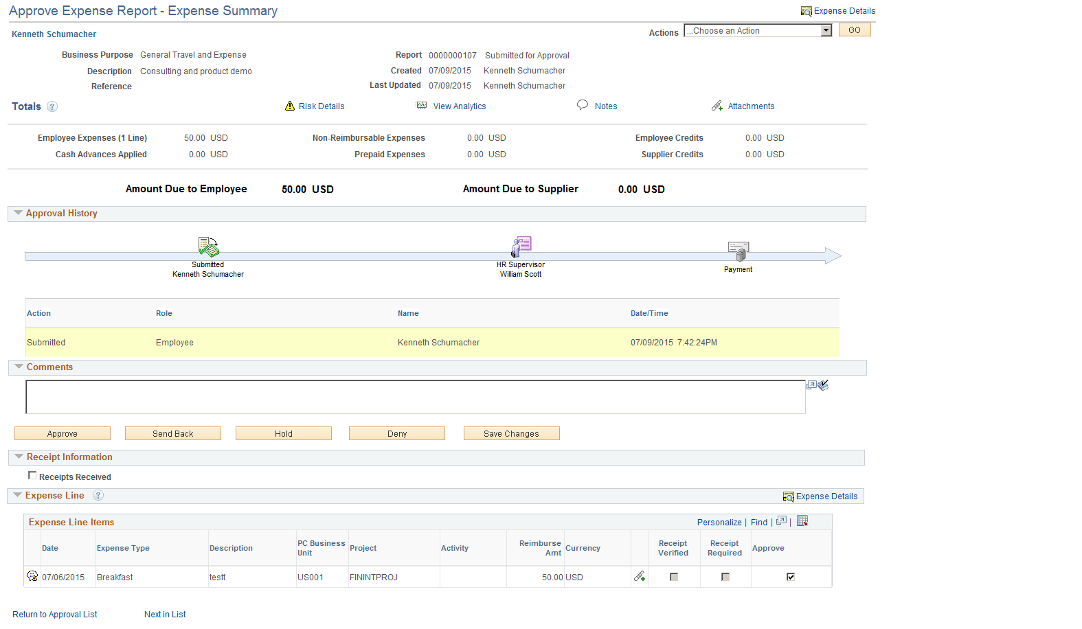 Approve Expense Report - Expense Summary Page