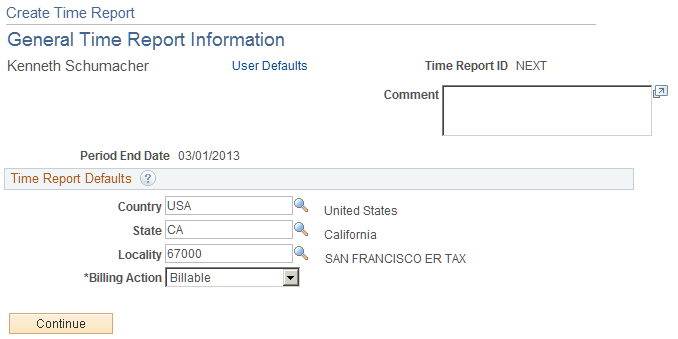 General Time Report Information page