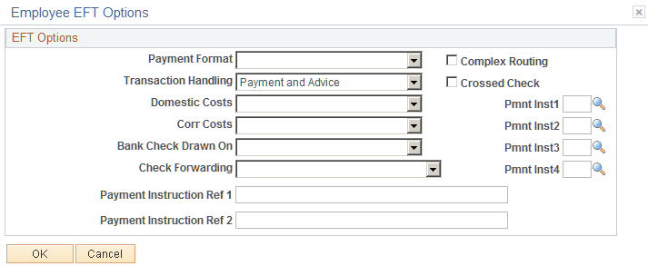 Employee EFT Options page