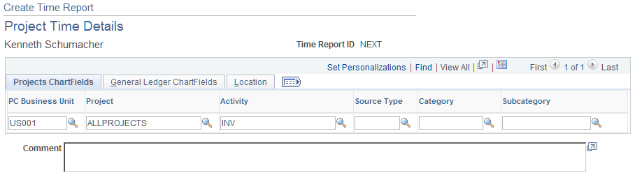 Create Time Report - Project Time Details page