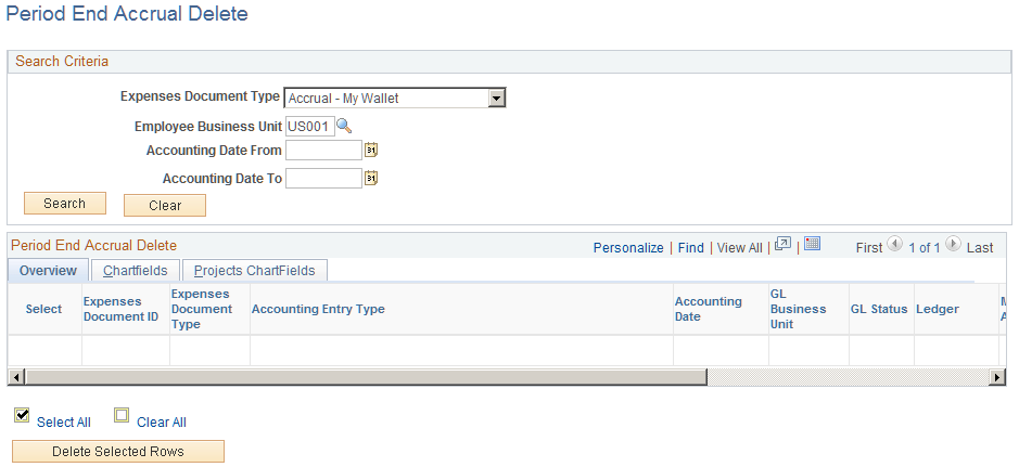 Period End Accrual Delete page