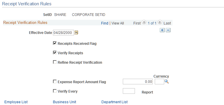 Receipt Verification Rules page