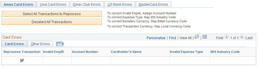 Credit Card Transaction Errors page