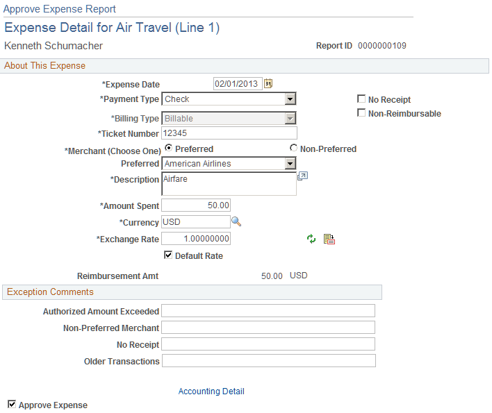 Approve Expense Report - Expense Detail for [expense type] page (EX_SHEET_ERRORS)