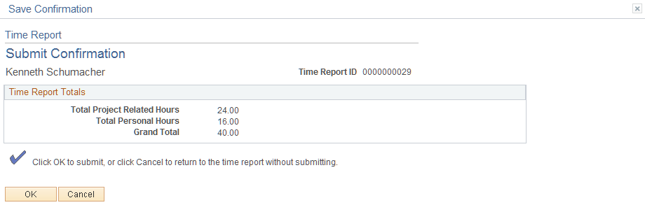 Create Time Report - Submit Confirmation page