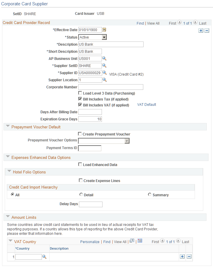 Corporate Card Supplier page