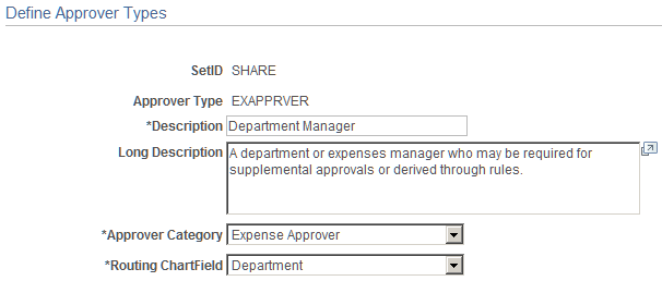 Define Approver Types page