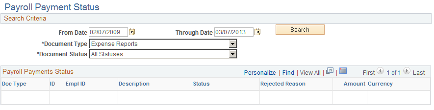 Payroll Payments Status page