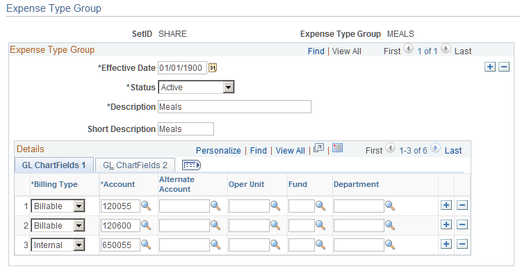 Expense Type Group page