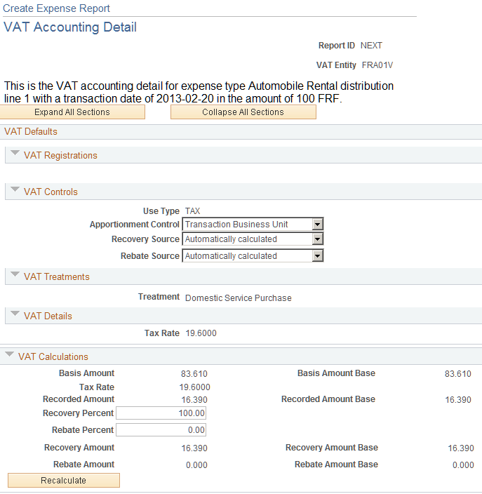 VAT Accounting Detail page