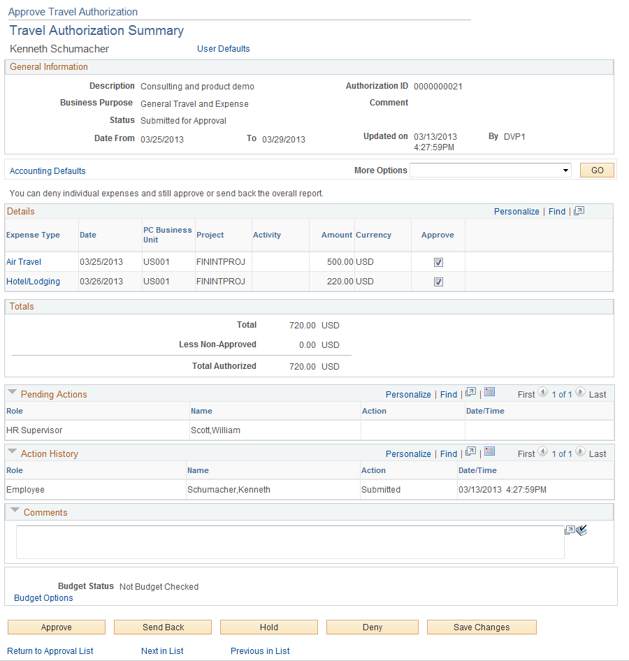 Travel Authorization Summary page