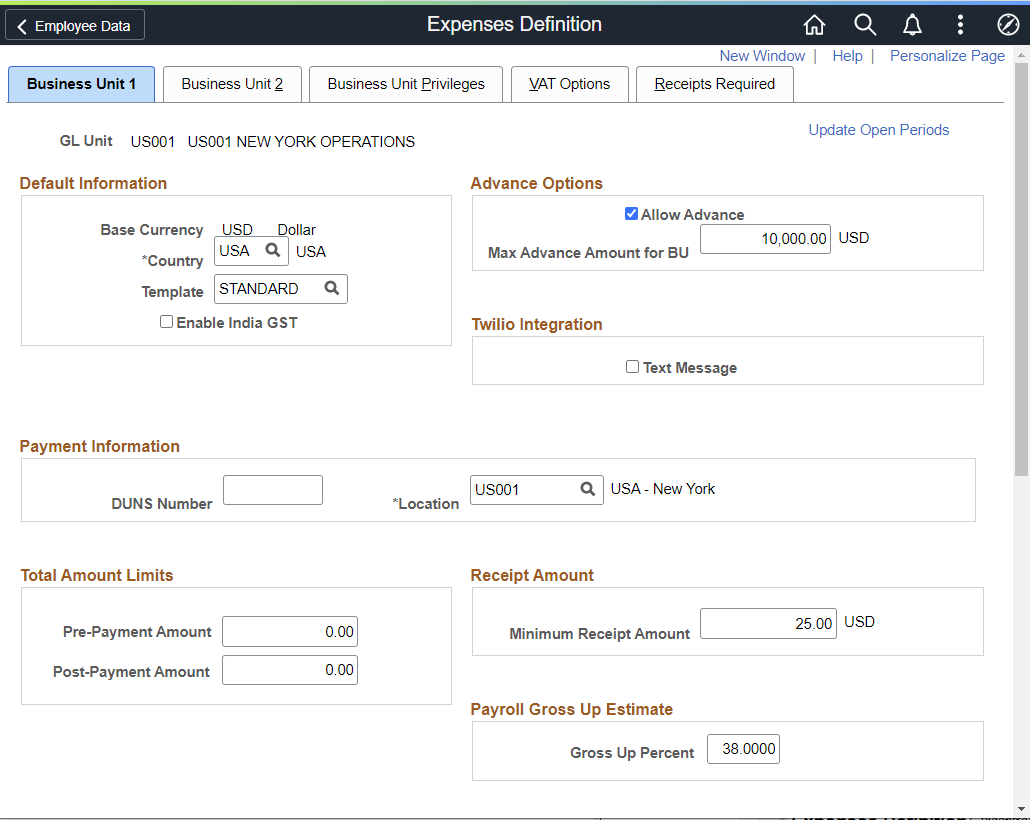 Expense Definition - Business Unit 1 (1of2)