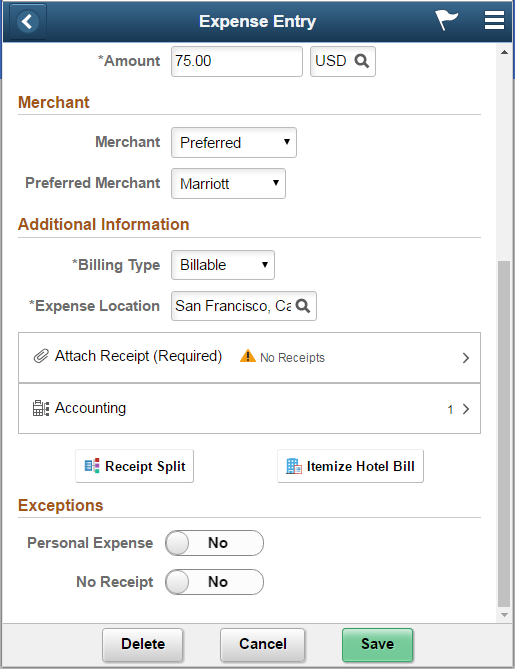 Attachments Expense Entry