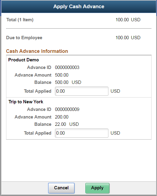 Apply Cash Advance Page