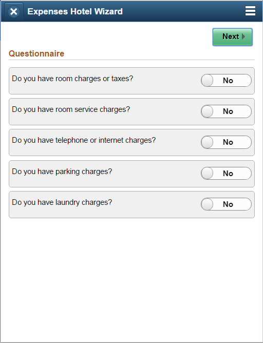 Expenses Hotel Wizard Page