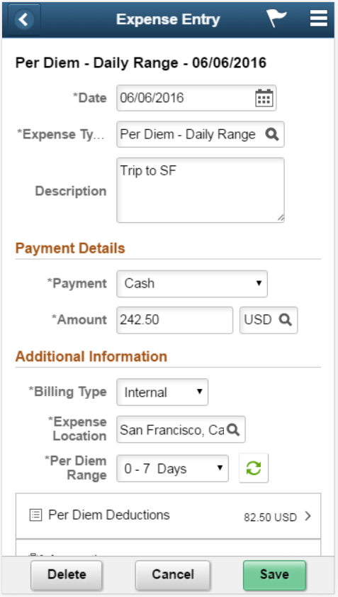 Expense Entry Per Diem