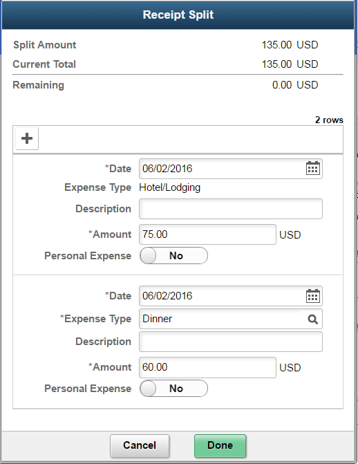 Receipt Split page