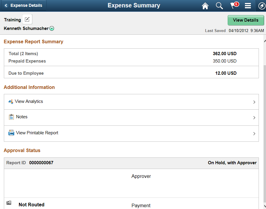 Expense Summary Page