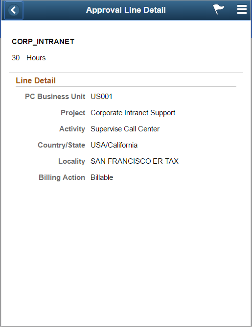 Approval History - Time Adjustment Line approval page as displayed on a smartphone