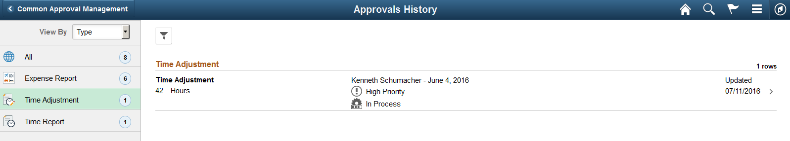 Approval History - Time Adjustment Page (List)