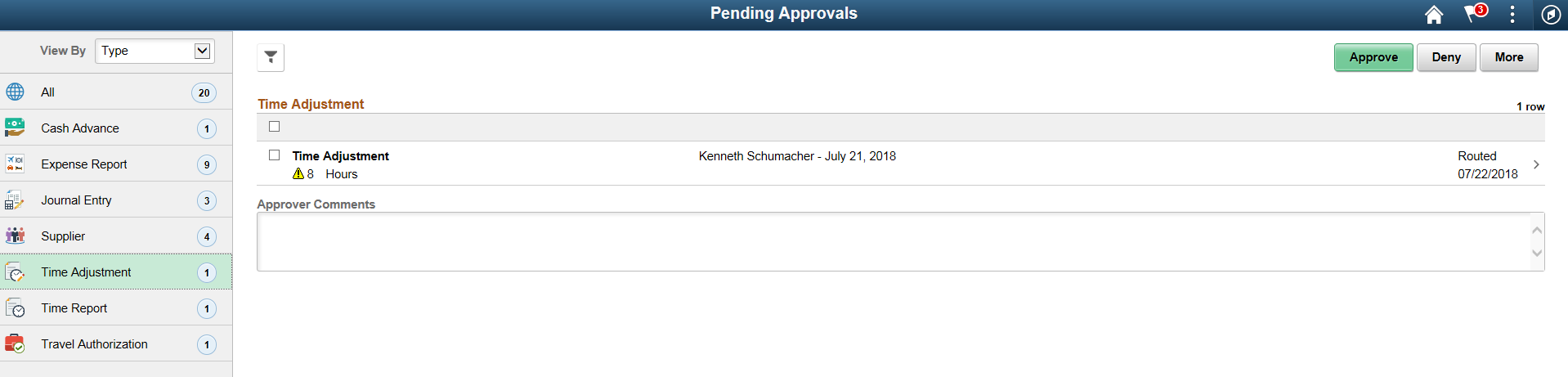 Pending Approvals - Time Adjustment Page (List)